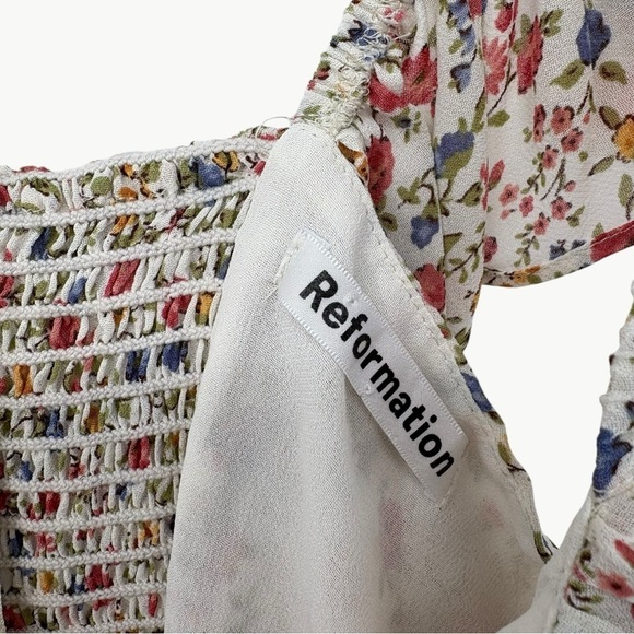 Reformation Paris Floral Ruffle Mini Dress Size 6 Cream Sweetheart A Line - Picture 13 of 14